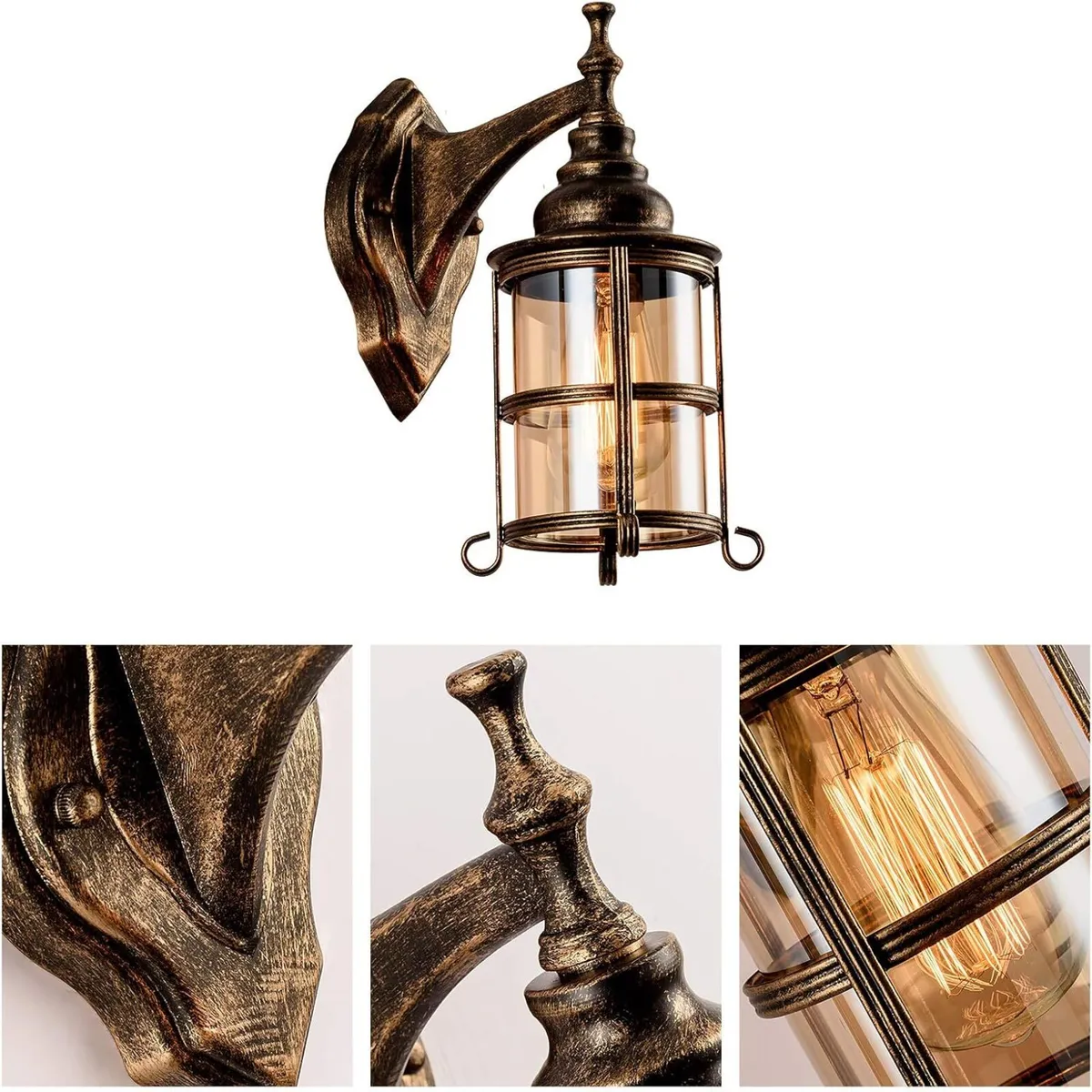 Rustic Amber Glass Wall Light 2-Pack Bronze - Image 3