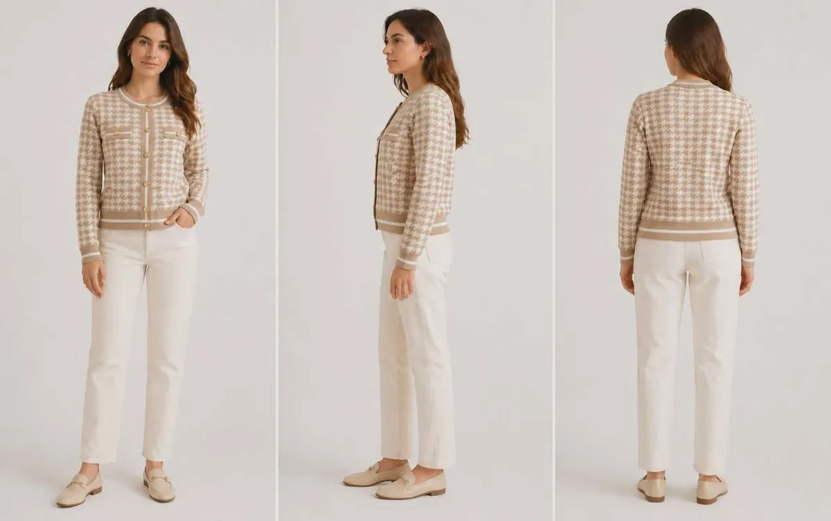 Paris beige sweater with patterns - Image 1