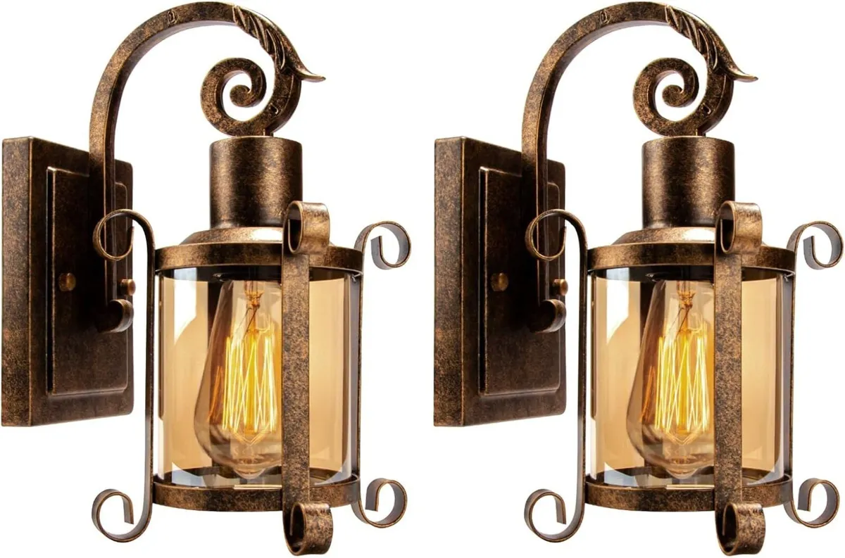 Rustic Interior Amber Glass Wall Sconce 2-Pack - Image 1