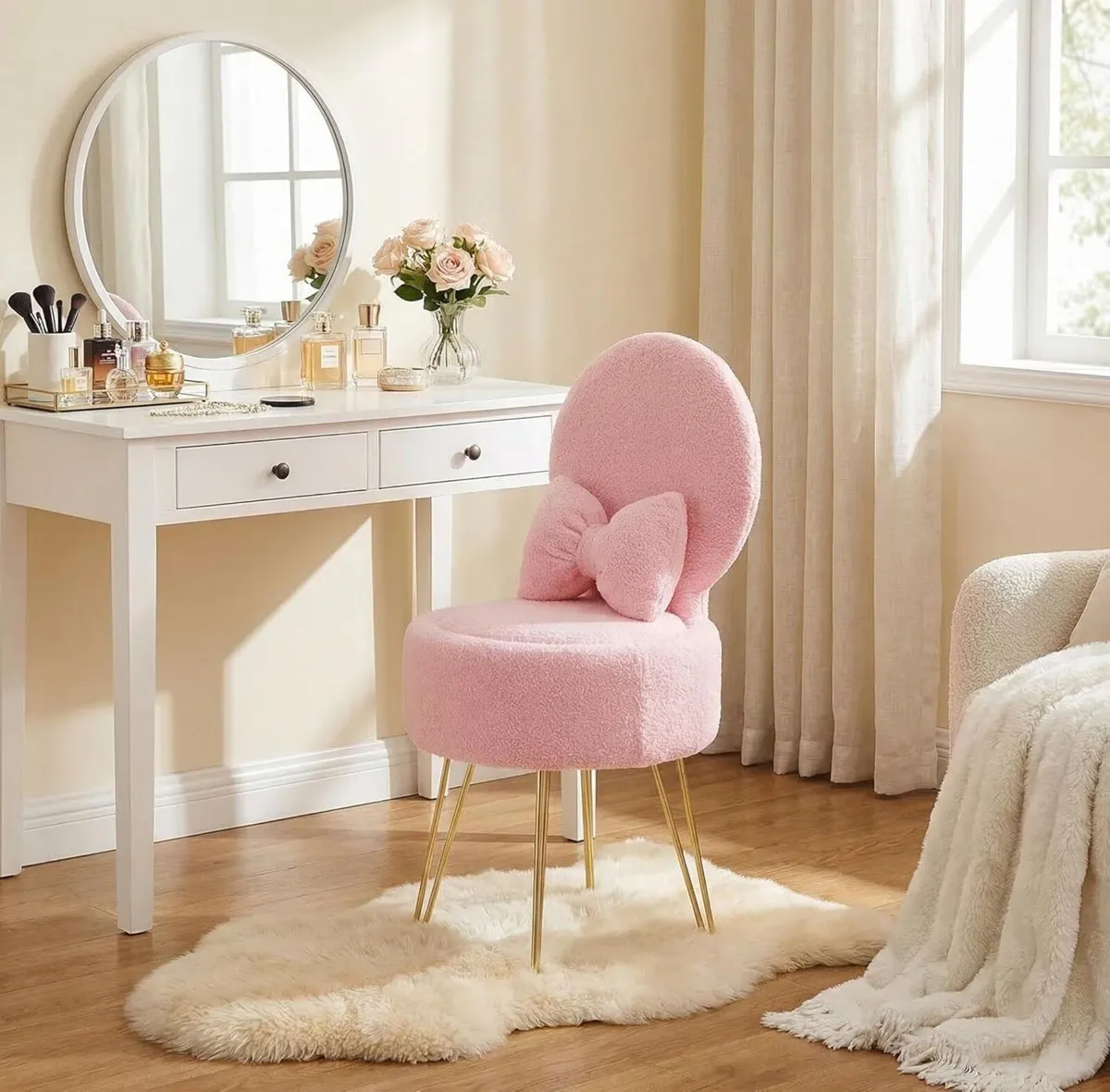 Dressing Table Chair with Pillow Vanity Hidden - Image 1
