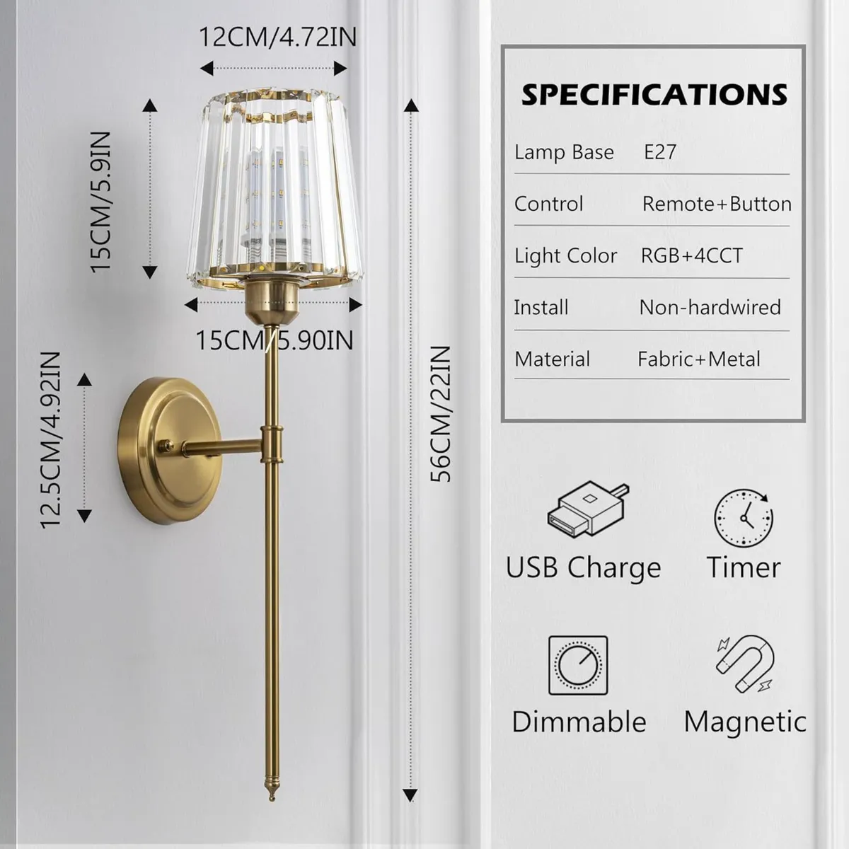 Battery Operated Crystal Wall Lights Set of 2 - Image 2