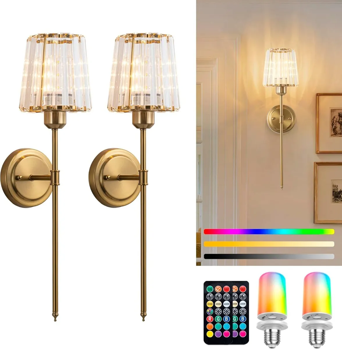 Battery Operated Crystal Wall Lights Set of 2 - Image 1