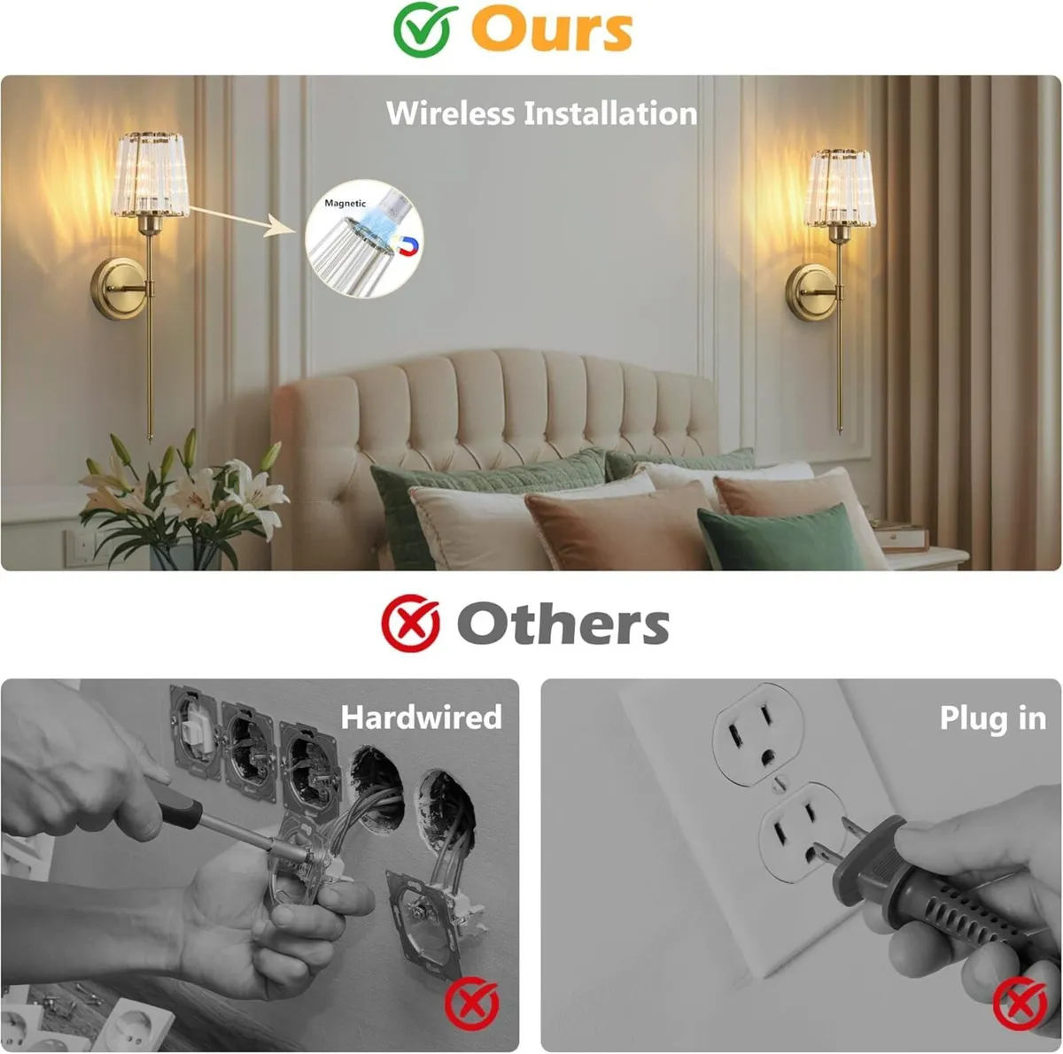 Battery Operated Crystal Wall Lights Set of 2 - Image 3