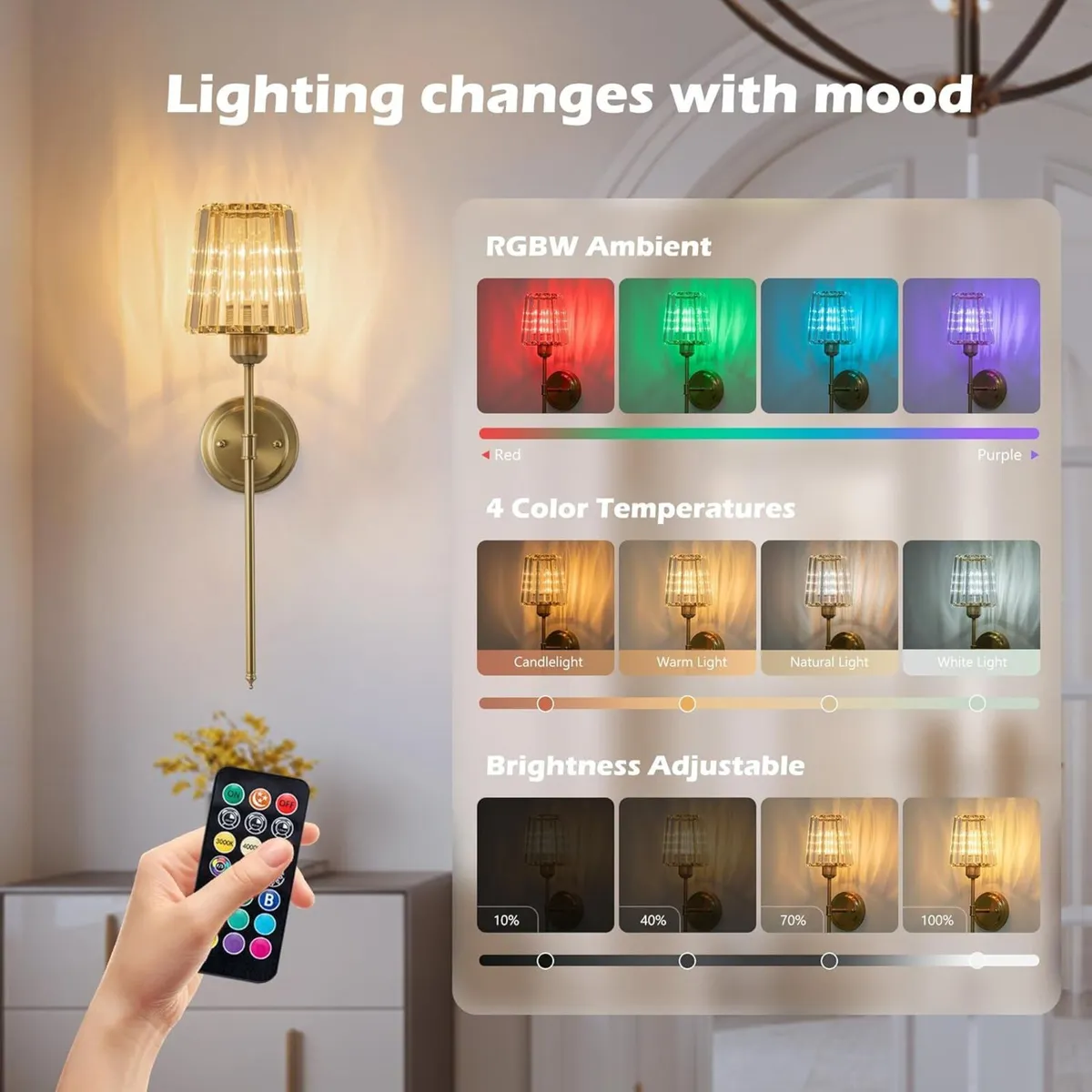 Battery Operated Crystal Wall Lights Set of 2 - Image 4