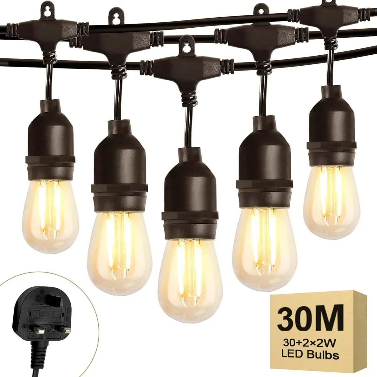 98FT Outdoor String Lights Mains Powered 32 Pcs - Image 1