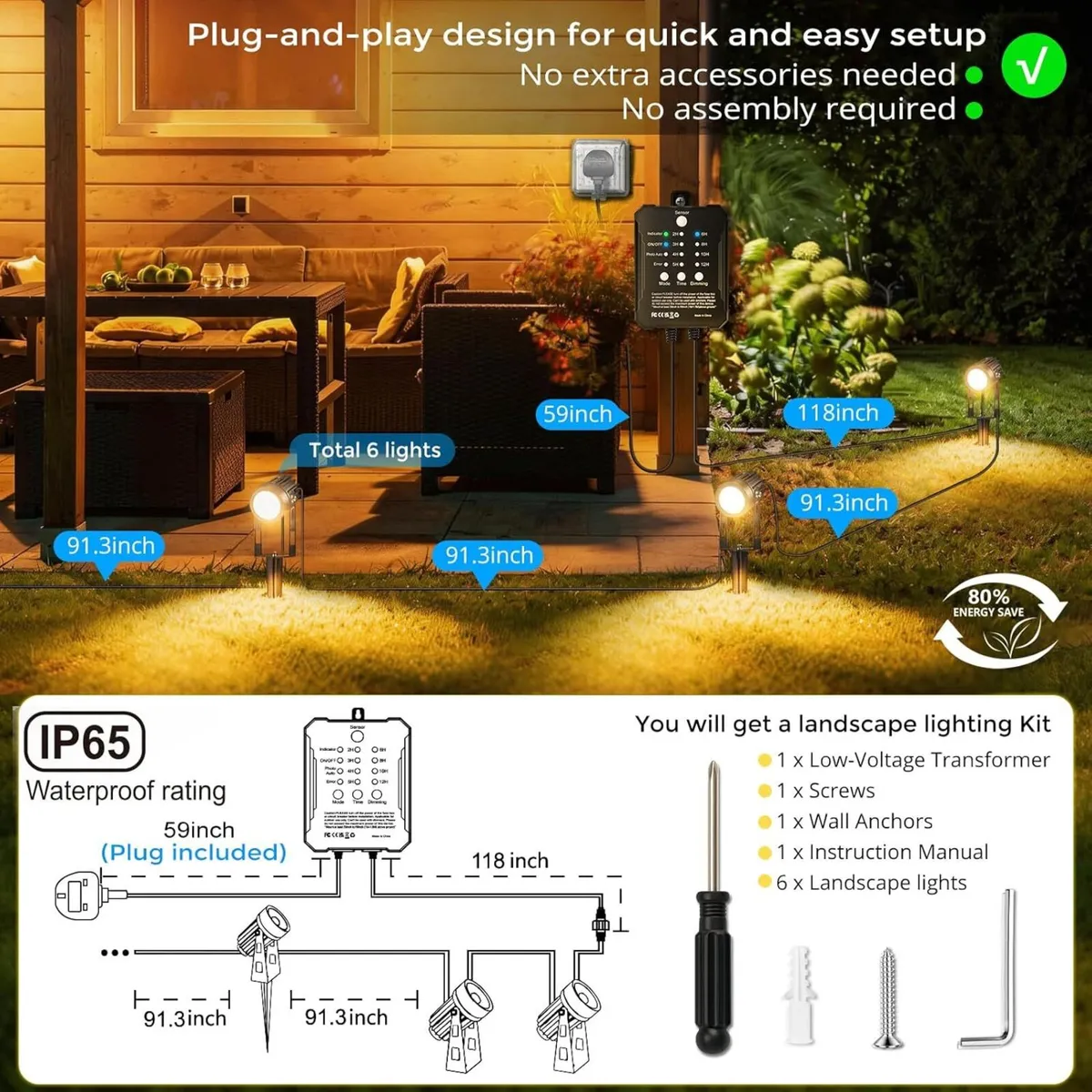 Low Voltage Garden Lights with Transformer 6 Pack - Image 3