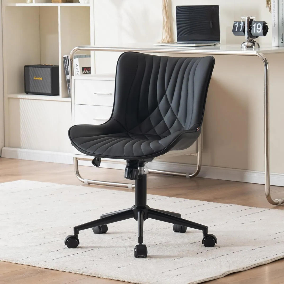 Office Chair Adjustable Ergonomic Desk Armless PU - Image 1