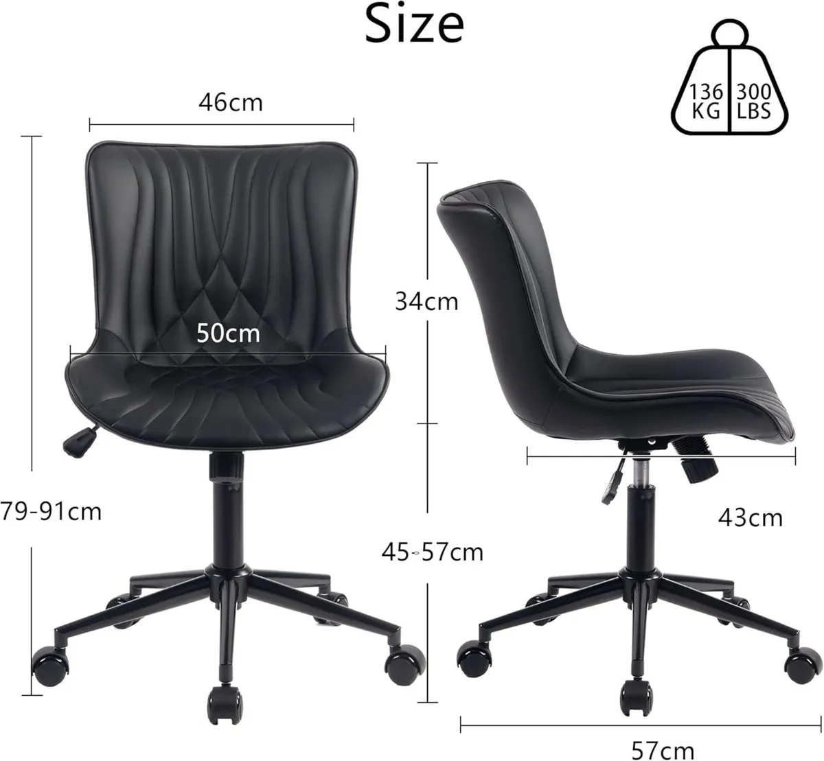 Office Chair Adjustable Ergonomic Desk Armless PU - Image 2
