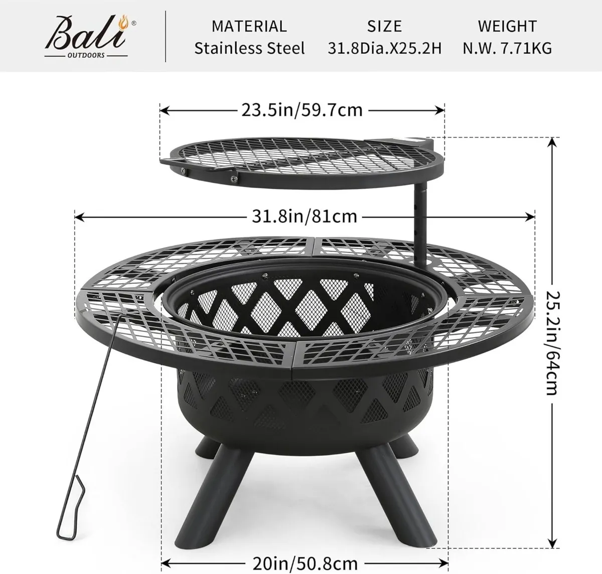 Outdoor Fire Pits Wood Pit with Grill Grate - Image 3