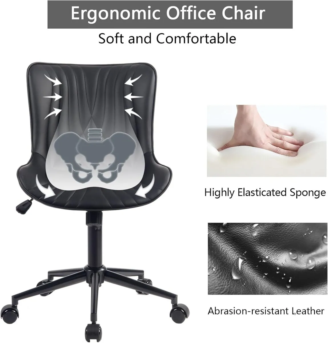 Office Chair Adjustable Ergonomic Desk Armless PU - Image 4