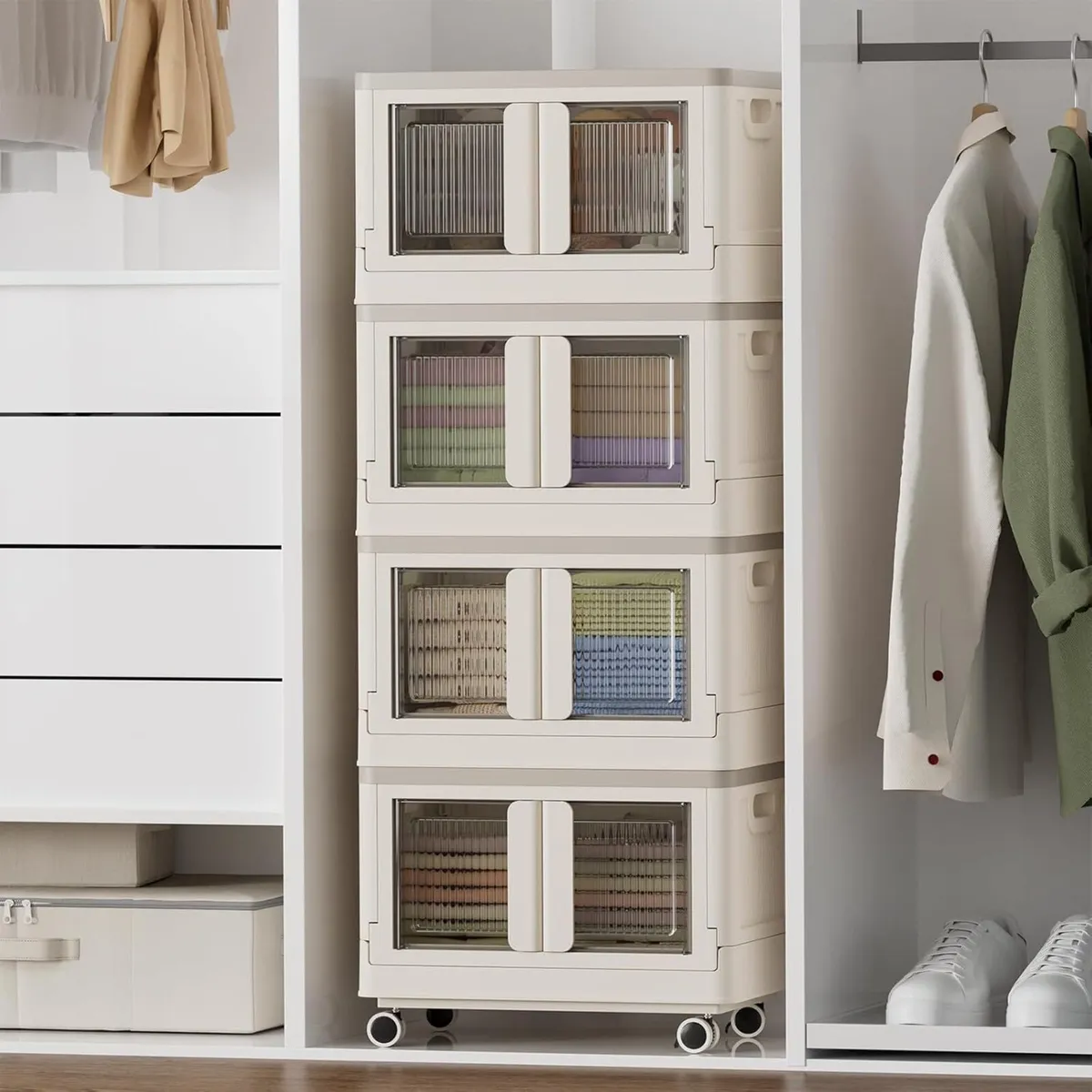 95L Large Plastic Stackable Storage Boxes with - Image 1