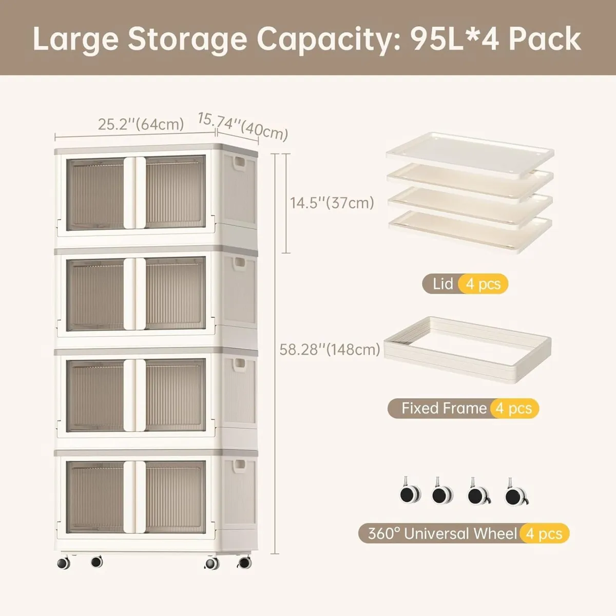 95L Large Plastic Stackable Storage Boxes with - Image 2