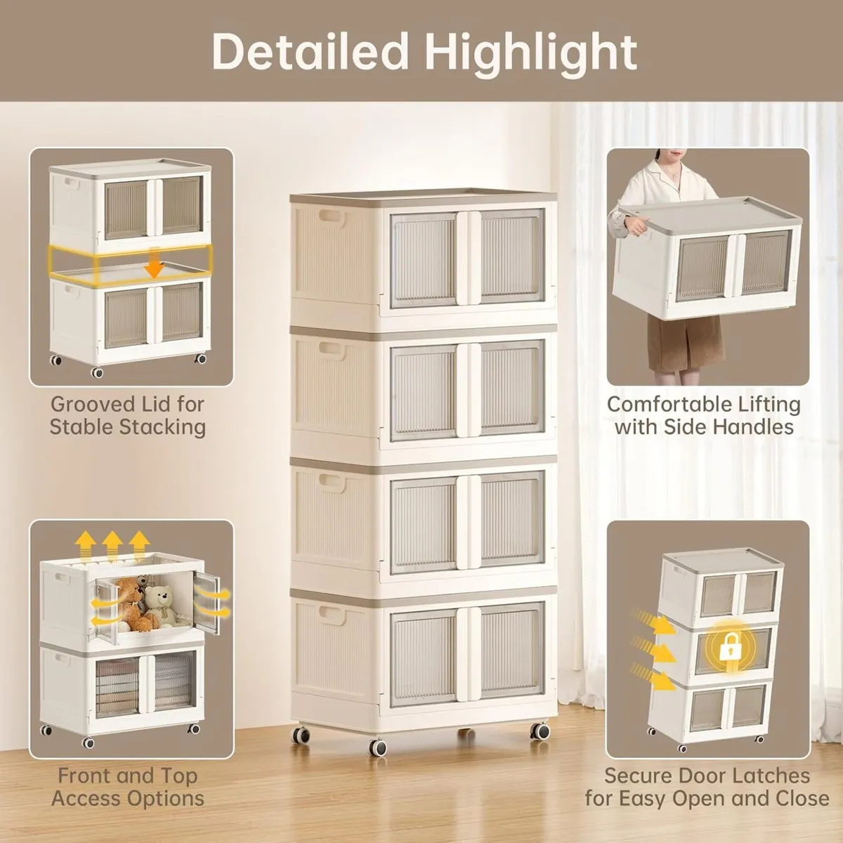 95L Large Plastic Stackable Storage Boxes with - Image 3