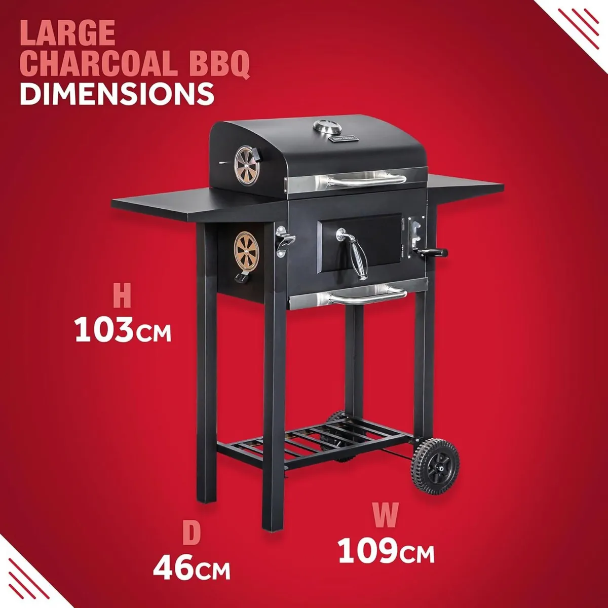 Large Charcoal BBQ in Black Outdoor Smoker - Image 3