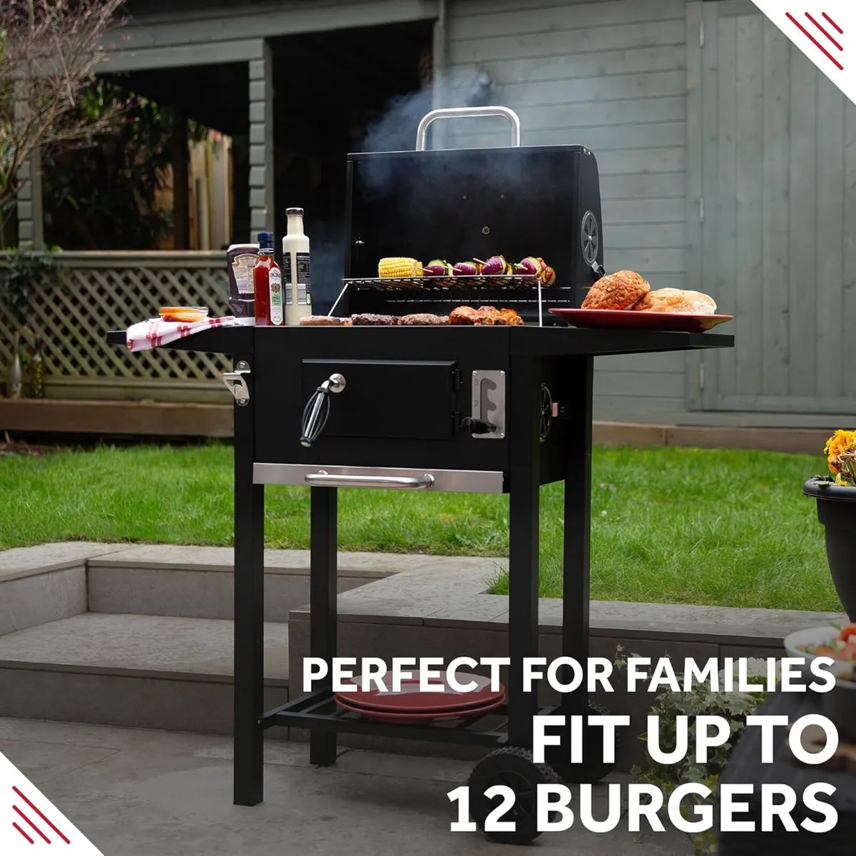 Large Charcoal BBQ in Black Outdoor Smoker - Image 4