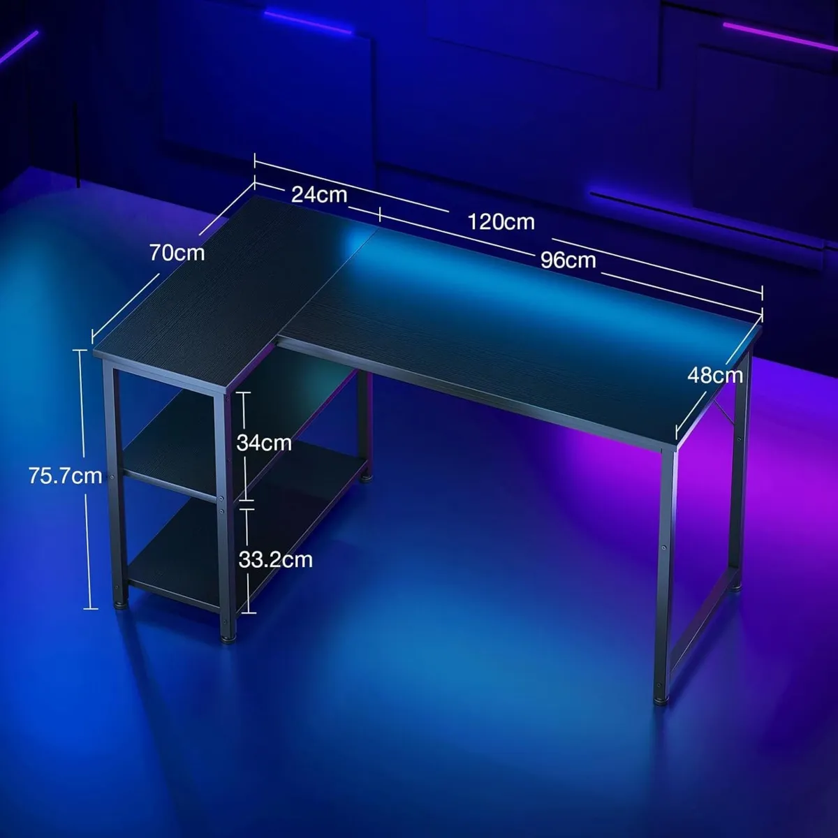L Shaped Gaming Desk 120x70 cm Computer Corner - Image 3