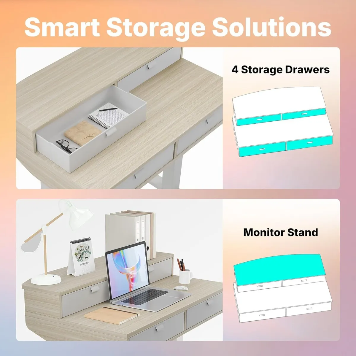 80 x 53cm Small Standing Desk with Drawers - Image 4