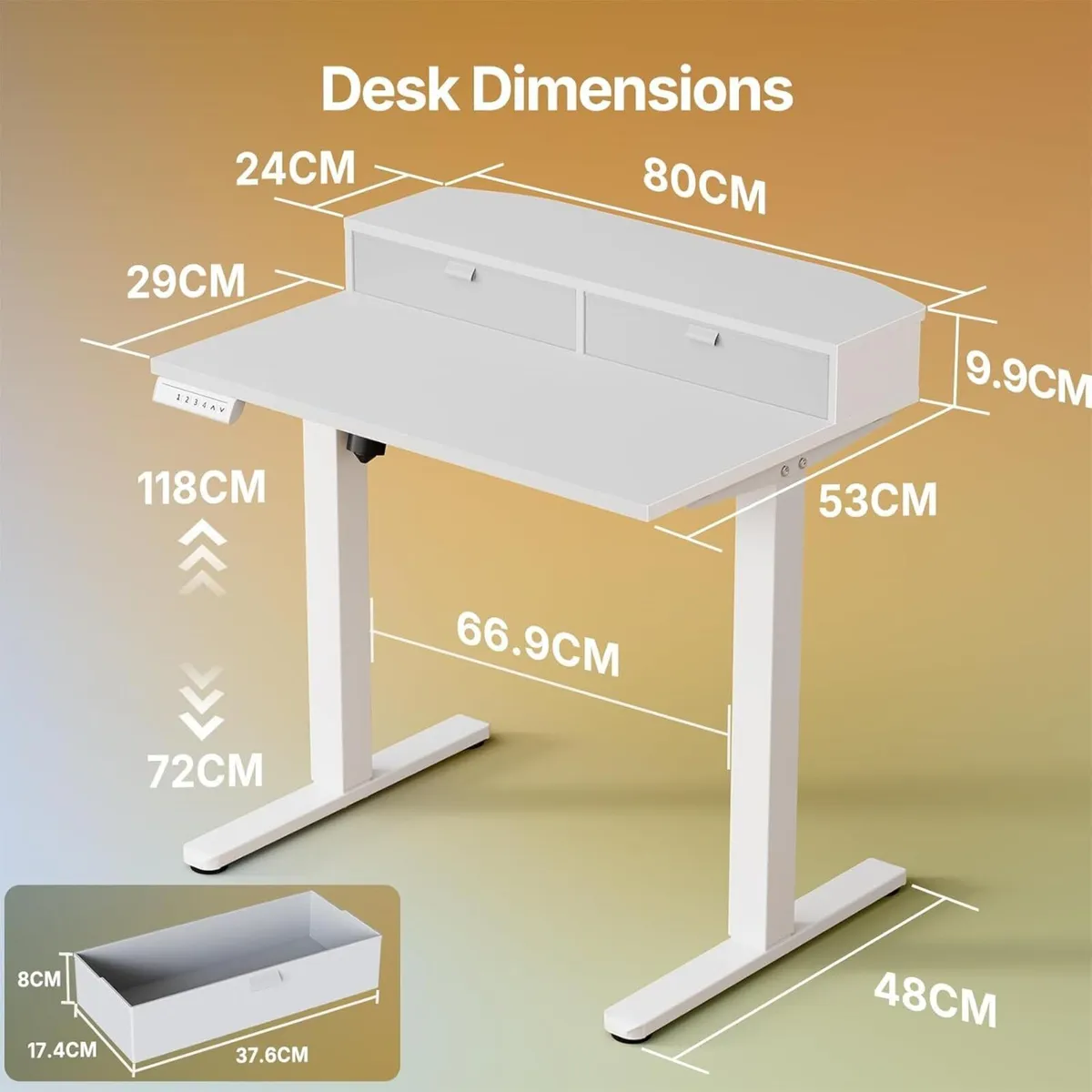 80 x 53 cm Small Electric Standing Desk with - Image 2