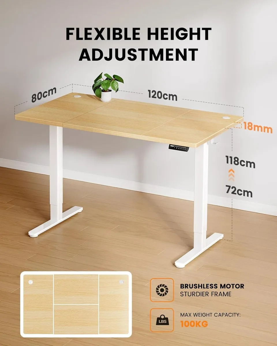 Electric Standing Desk-120 x 80 cm-100kg Load - Image 2
