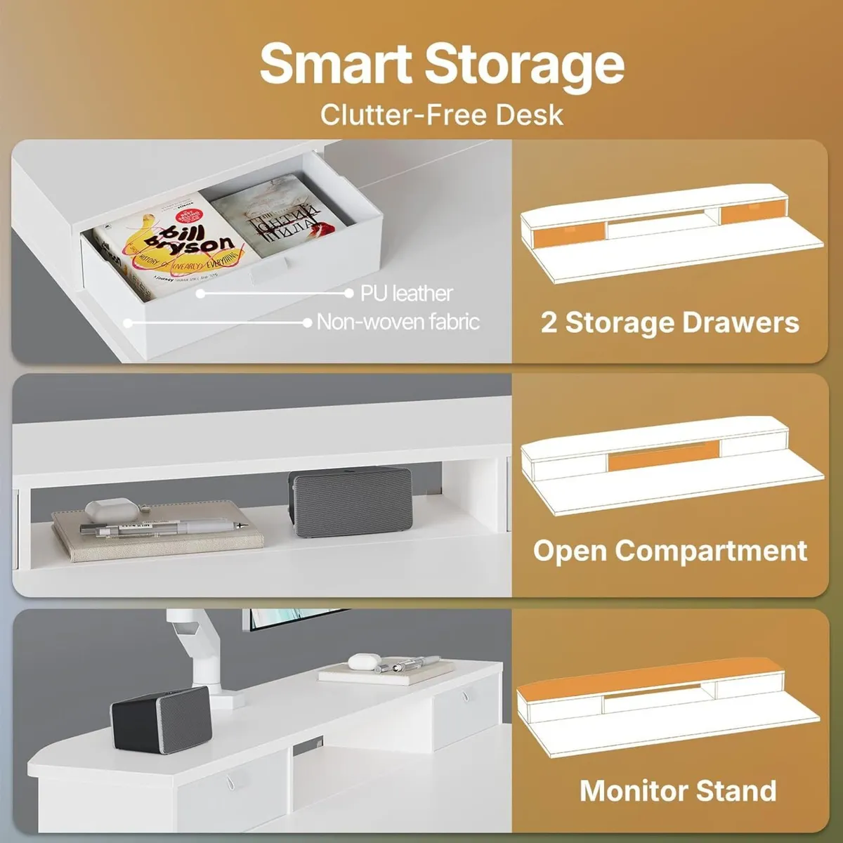 100 x 60 cm Electric Standing Desk with Drawers - Image 4