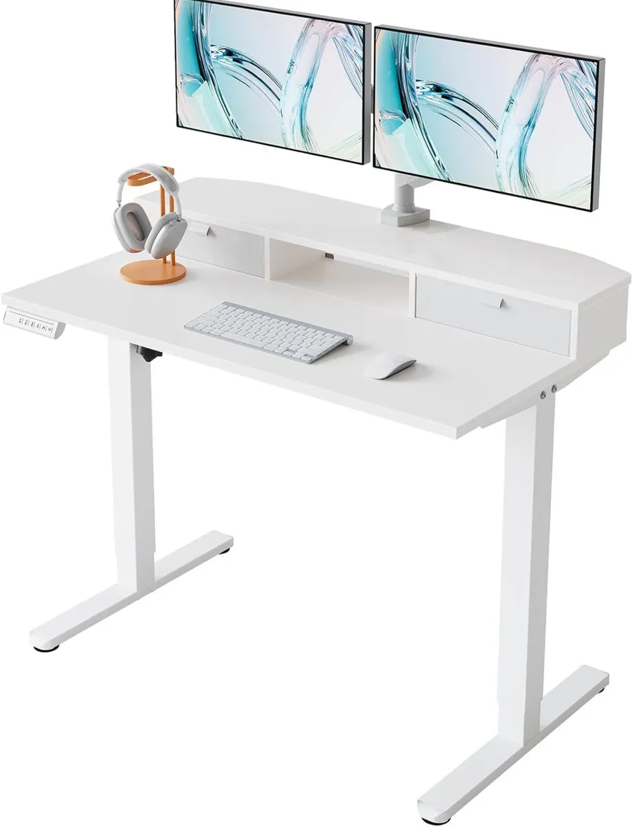 100 x 60 cm Electric Standing Desk with Drawers - Image 1