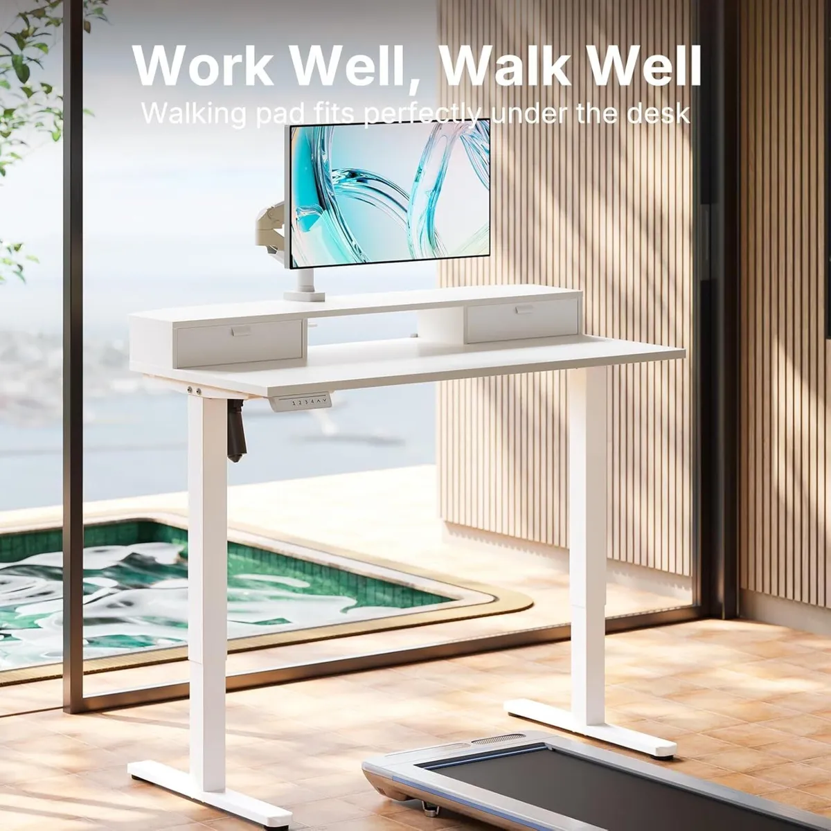 100 x 60 cm Electric Standing Desk with Drawers - Image 3