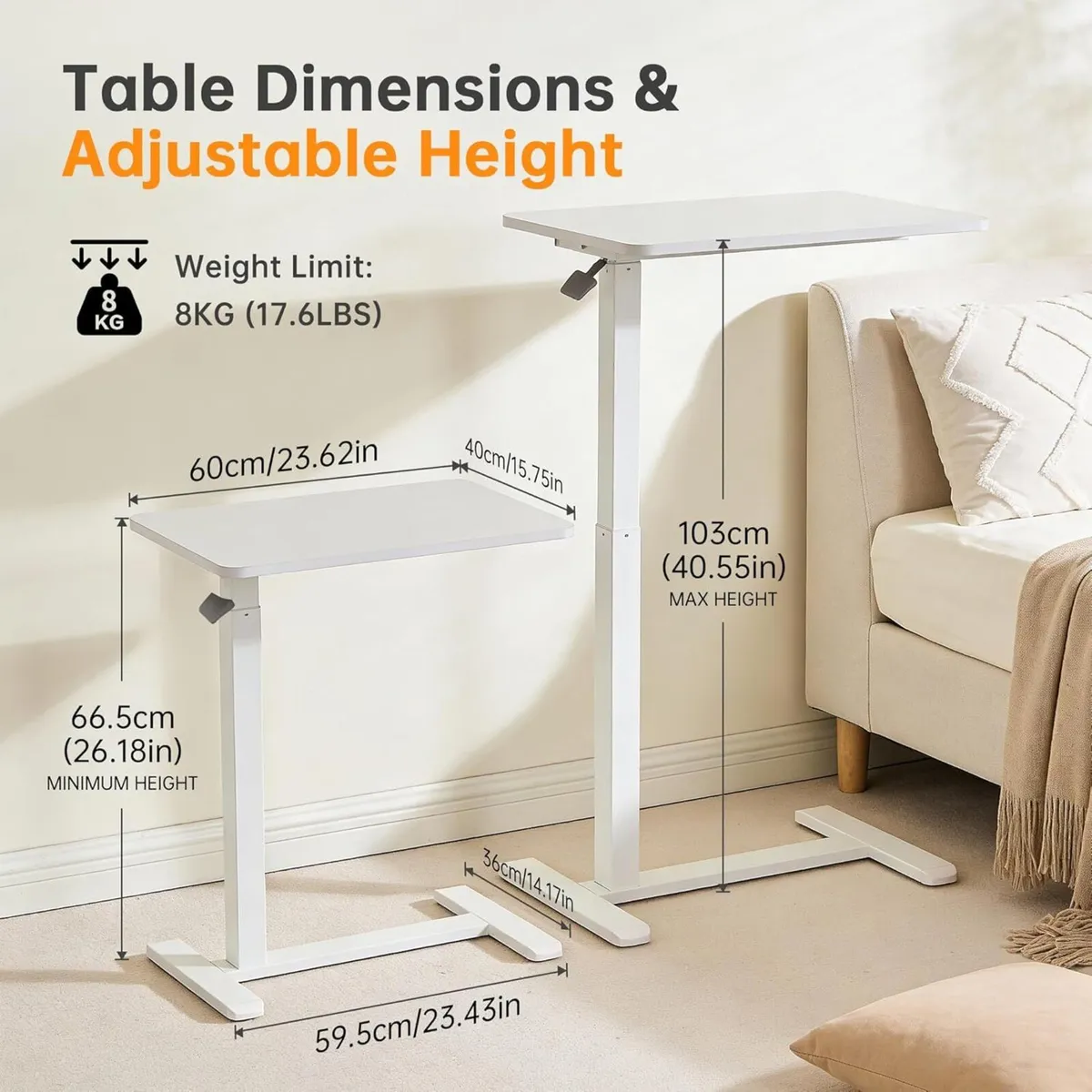 Mobile Standing Desk Over Bed Table with Wheels - Image 3