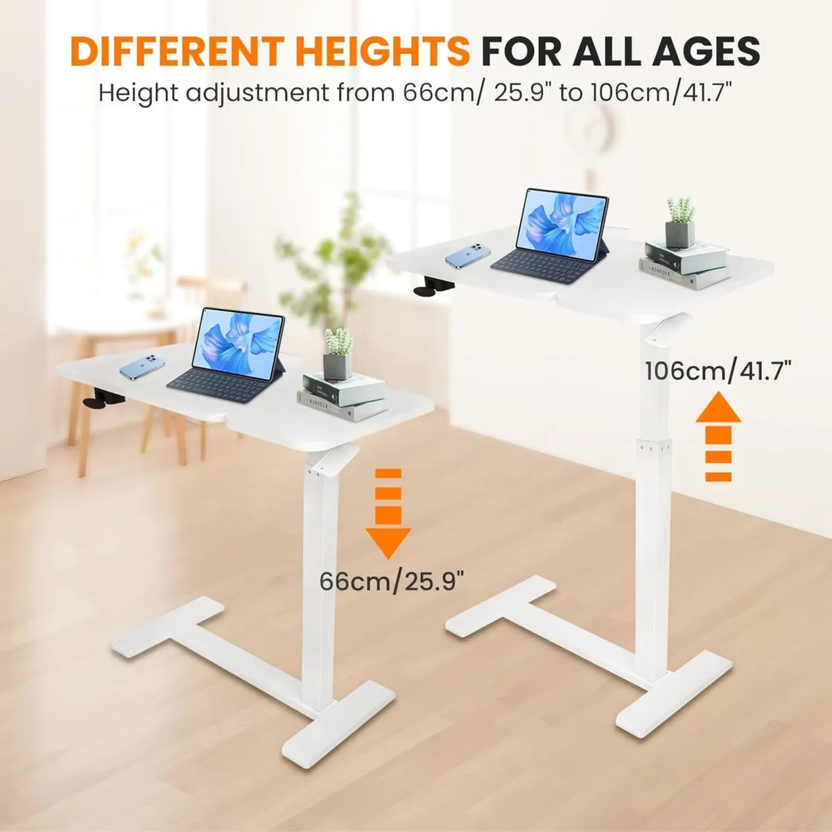 Adjustable Pneumatic Overbed Table with Wheels - - Image 3