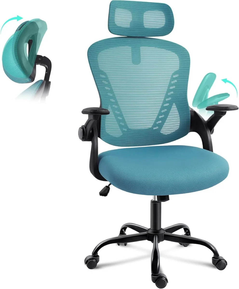 Office Chair with Headrest Mesh Desk Flip-up - Image 1