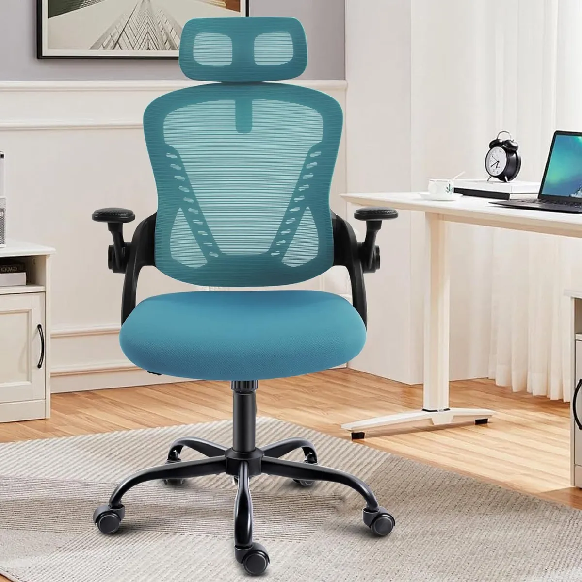Office Chair with Headrest Mesh Desk Flip-up - Image 2