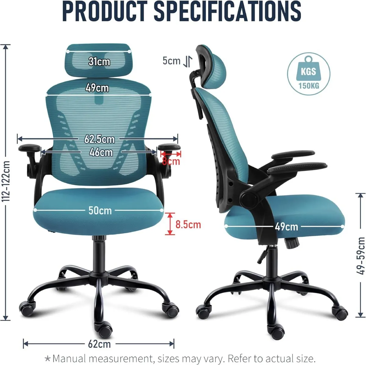 Office Chair with Headrest Mesh Desk Flip-up - Image 3