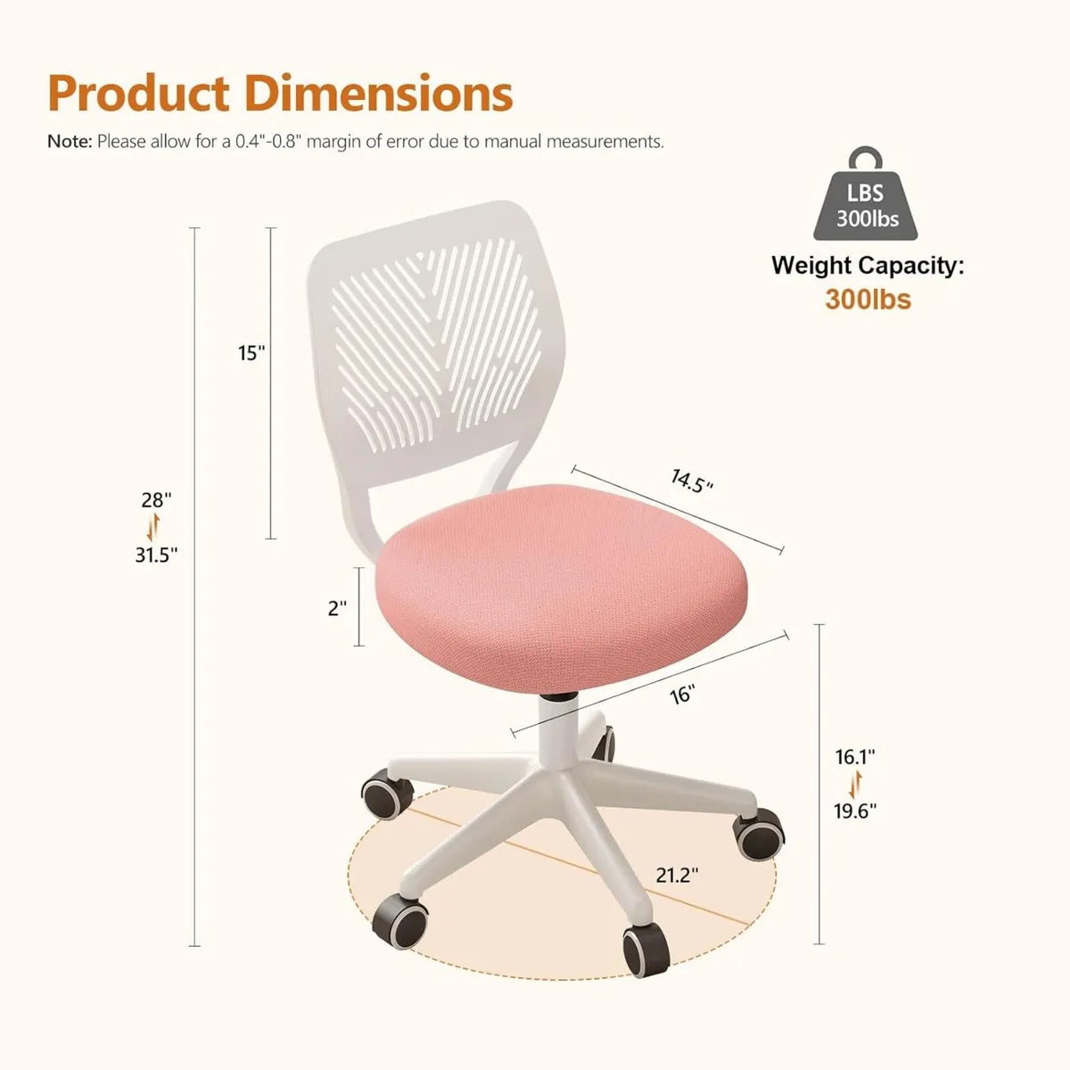 Armless Desk Chair Height Adjustable Swivel - Image 2