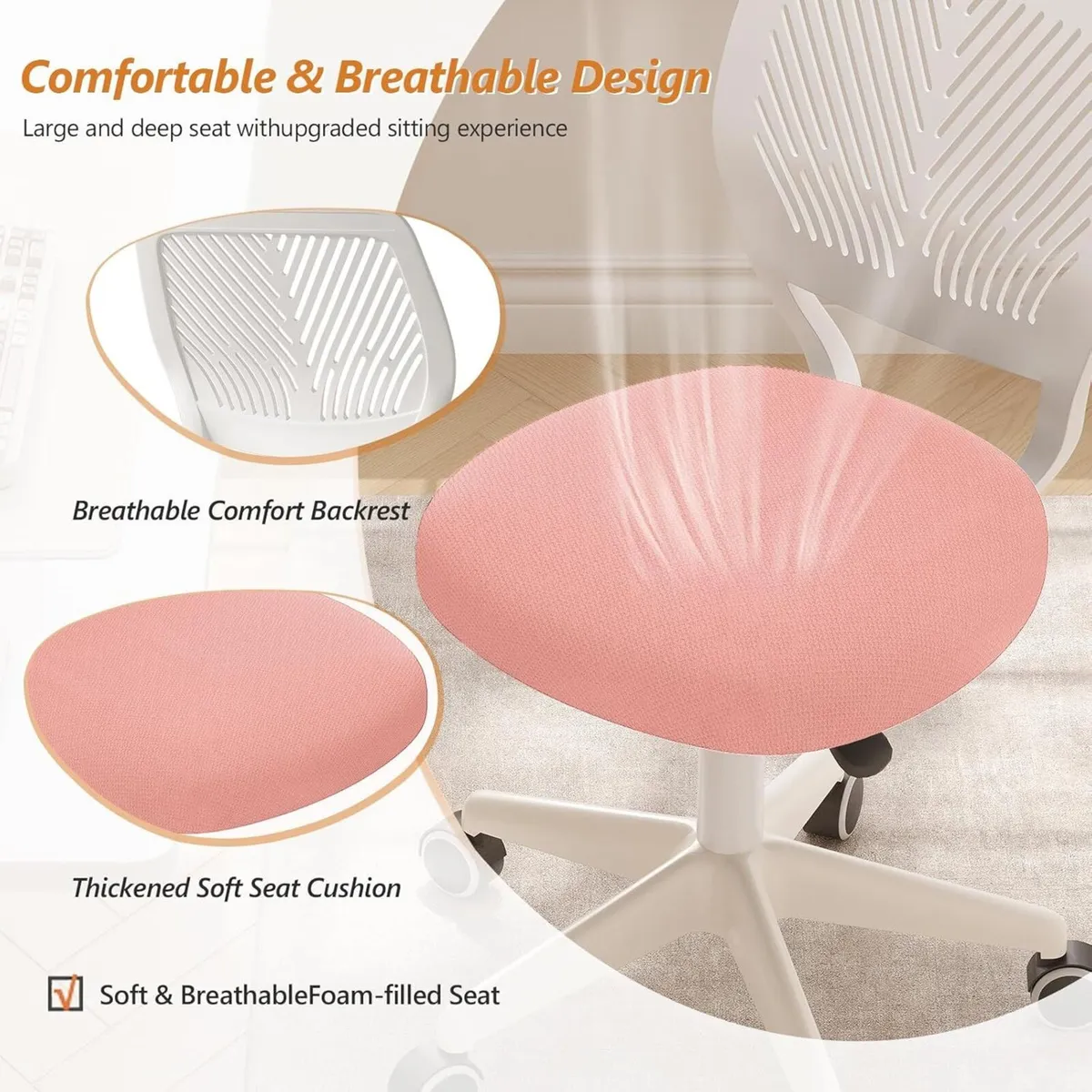 Armless Desk Chair Height Adjustable Swivel - Image 4