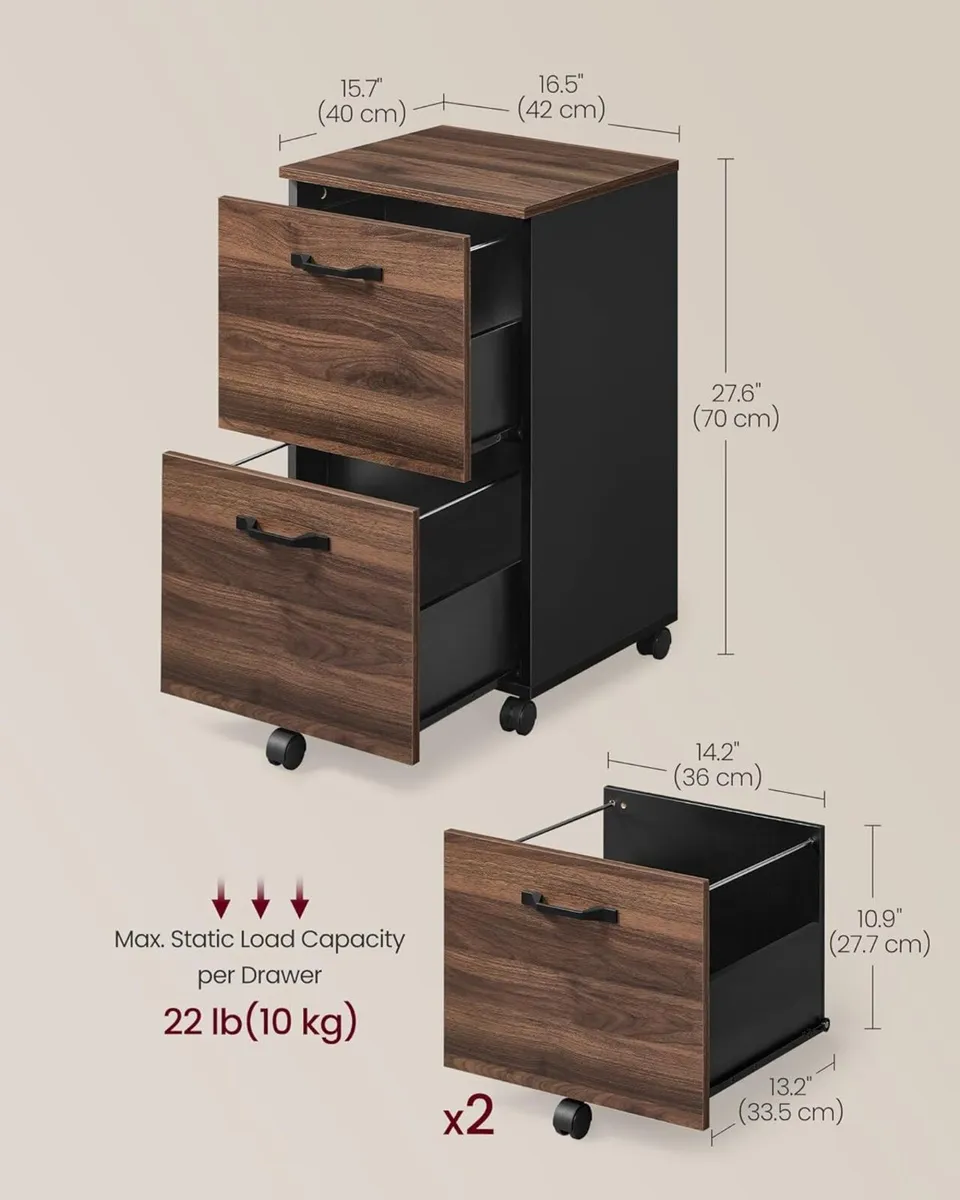 2-Drawer Filing Cabinet Mobile File for Home - Image 2