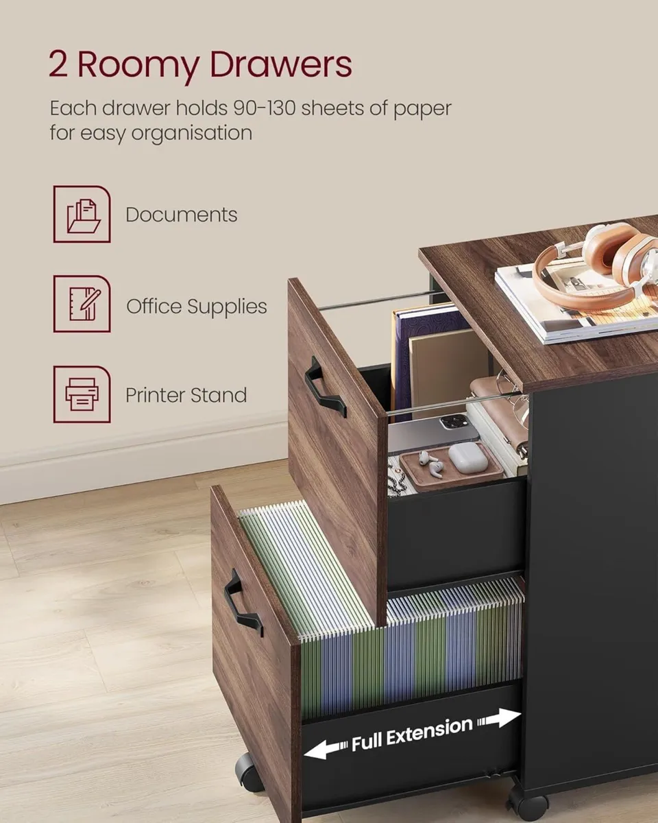 2-Drawer Filing Cabinet Mobile File for Home - Image 4