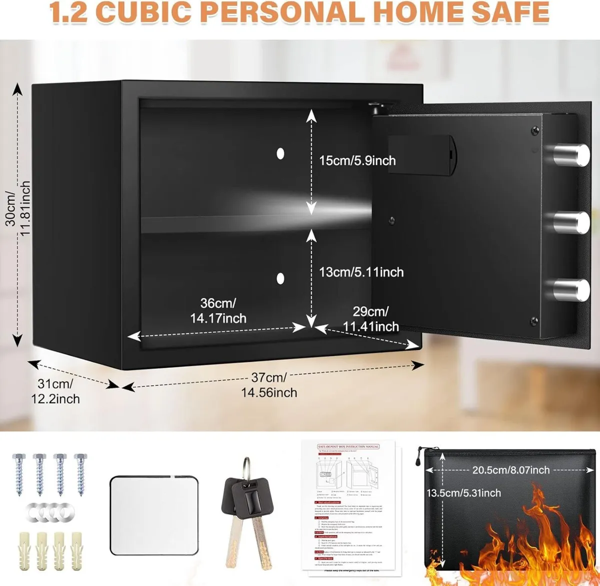 31L Fireproof Safe with Bag Anti-Theft Home - Image 2