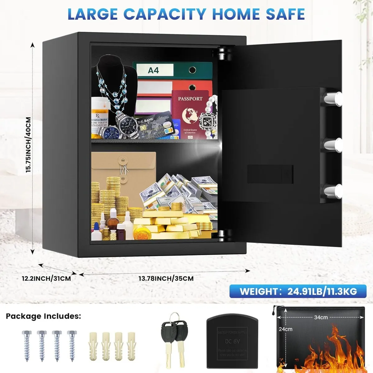 Fireproof Safe Box with Document Bag 43L Personal - Image 2