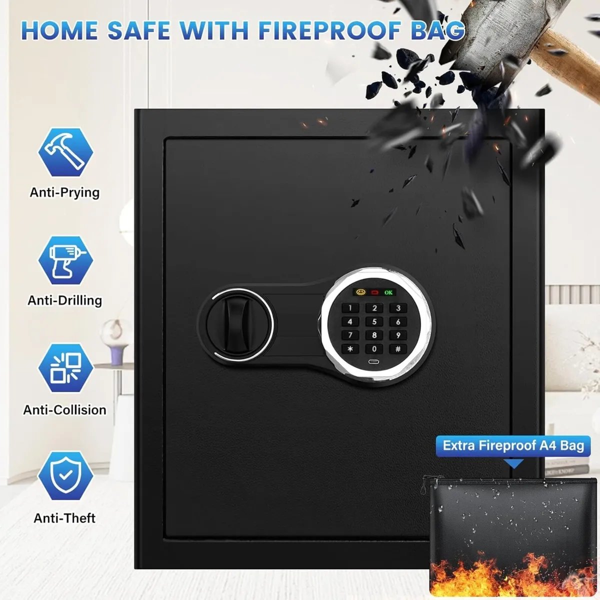 Fireproof Safe Box with Document Bag 43L Personal - Image 3