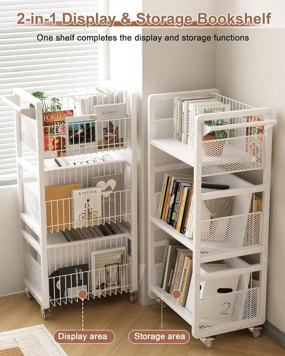 Wheeled Bookcase with 3 Magnetic bookends - Image 3