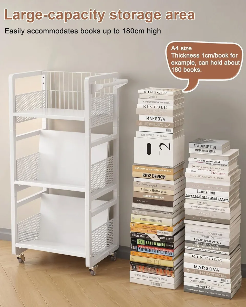 Wheeled Bookcase with 3 Magnetic bookends - Image 4