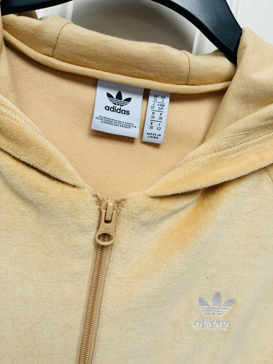 Adidas Originals Hazy Beige Velour Cropped Full Zi - Image 2