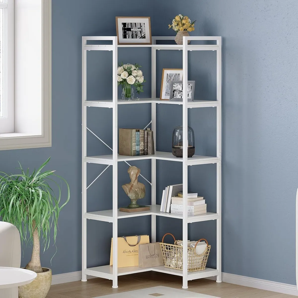 5 Tiers Corner Bookcases L Shaped Bookshelves - Image 1