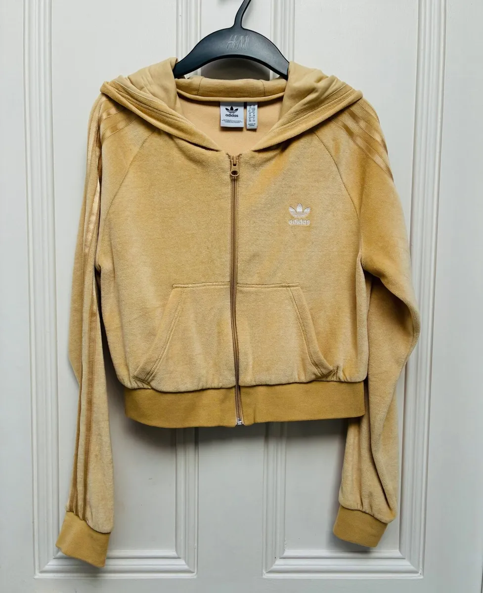 Adidas Originals Hazy Beige Velour Cropped Full Zi - Image 1