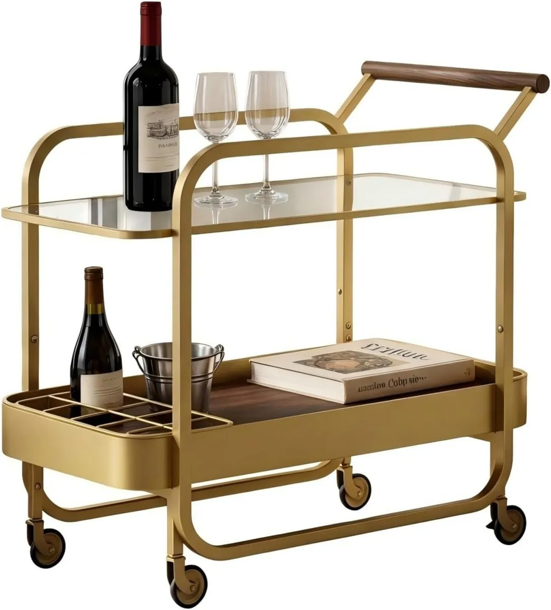 Bar Serving Cart with Tempered Glass Shelf 2-Tier - Image 1