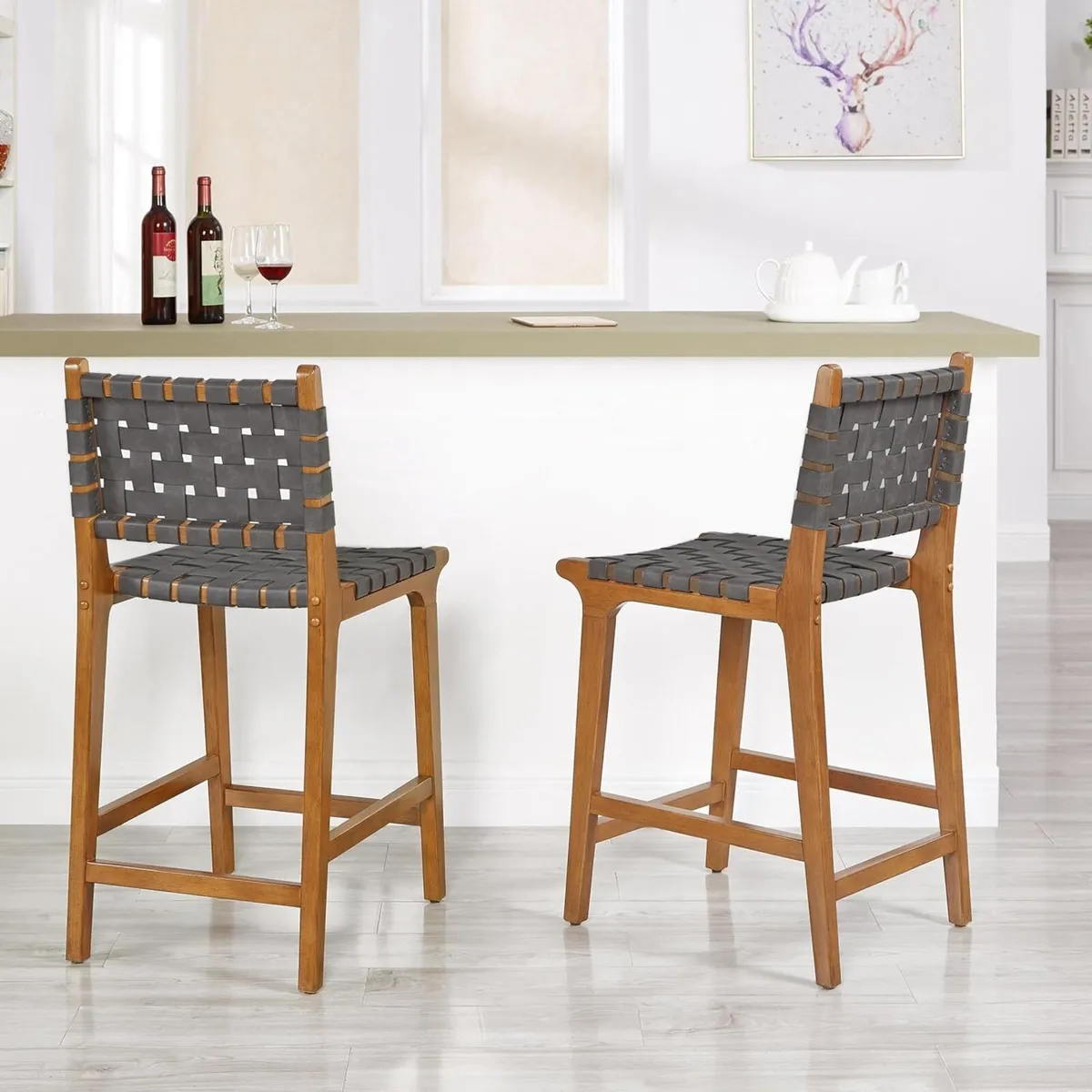 Woven Counter Stool Kitchen Height Barstool - Image 2