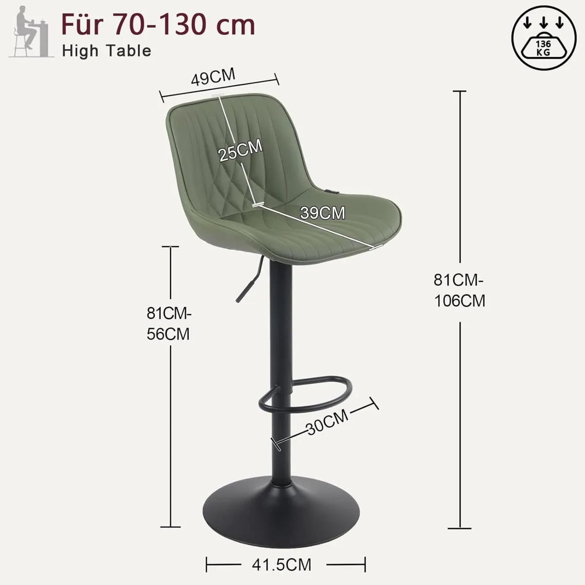 Bar Stools Breakfast Chairs with Back PU Leather - Image 2