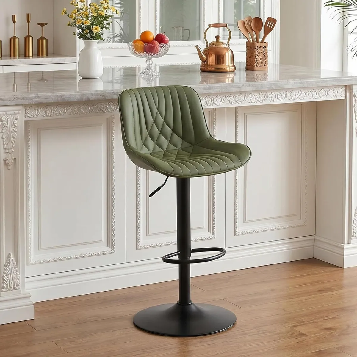 Bar Stools Breakfast Chairs with Back PU Leather - Image 1