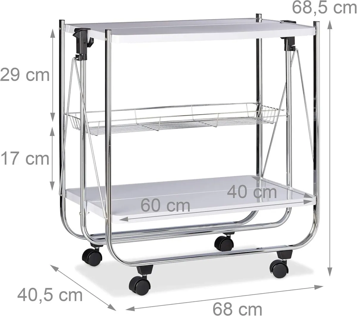 Foldable Serving Trolley 4 Wheels 2 Shelves - Image 3