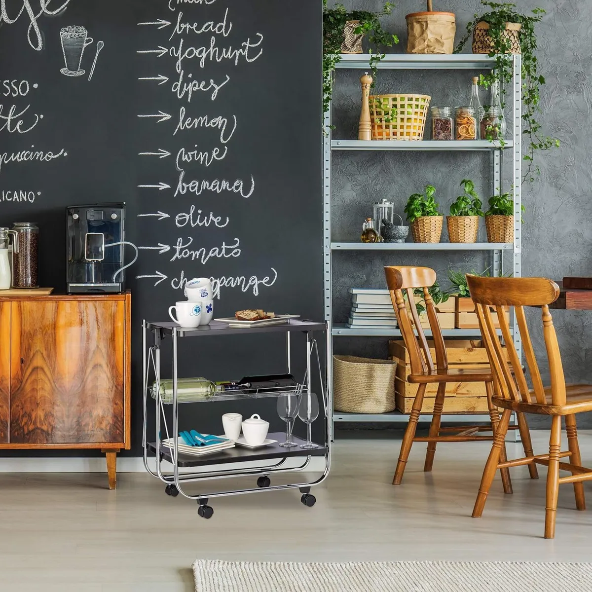 Foldable Serving Trolley 4 Wheels 2 Shelves - Image 4