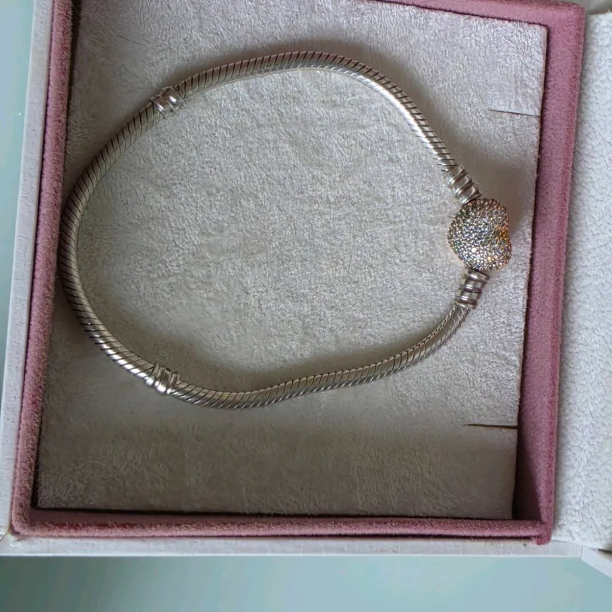 Pandora  bracelet heart sparkly rose gold 18cm - Image 1